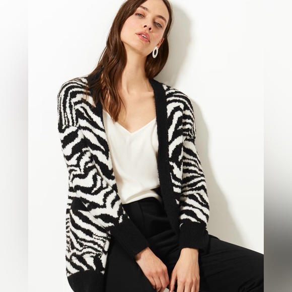 Sweaters - Black and White Animal Print Large Cardigan